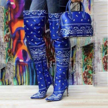 2020 new women high heels over knee colorful boot matching purse set fashion girl big size 43 shoe and bag